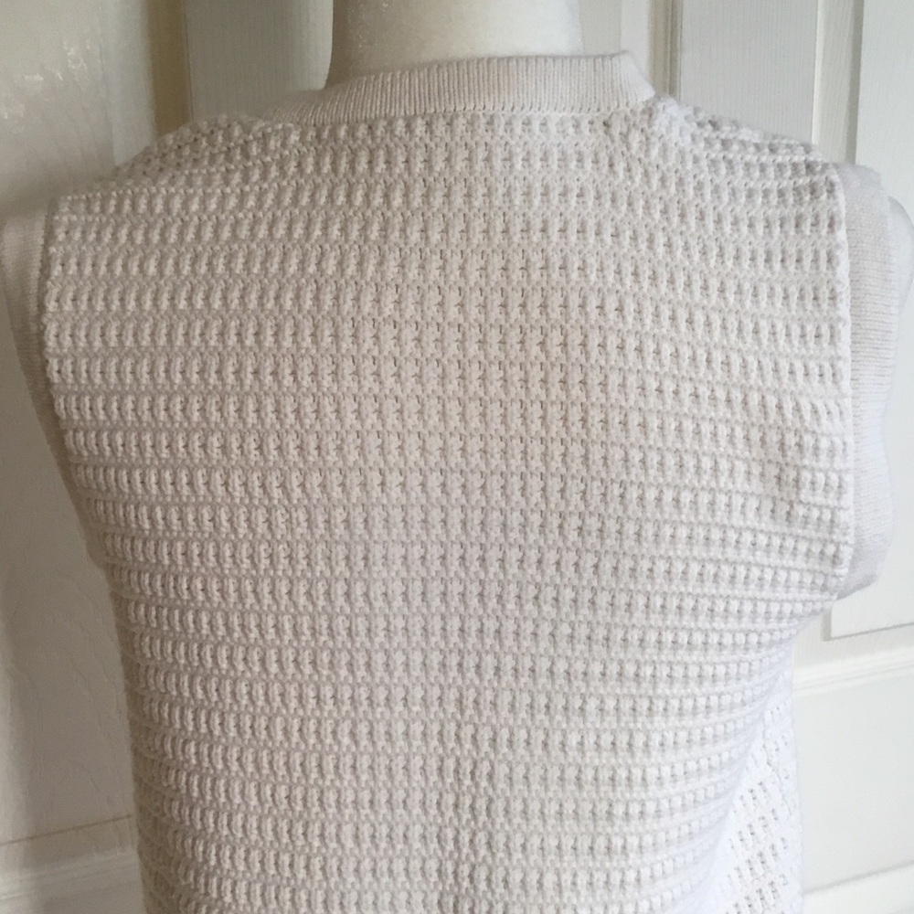 White Sleeveless Knit Button Front Vest with Gold Buttons - Picture 7 of 8